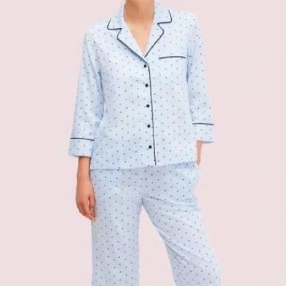 kate spade Light Blue Polka Dot Two-Piece Pajama Set with Black Piping